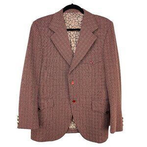 WINDSOR Luxury Single Breasted Purple Pearl Buttons Geometric Red Blazer M - L